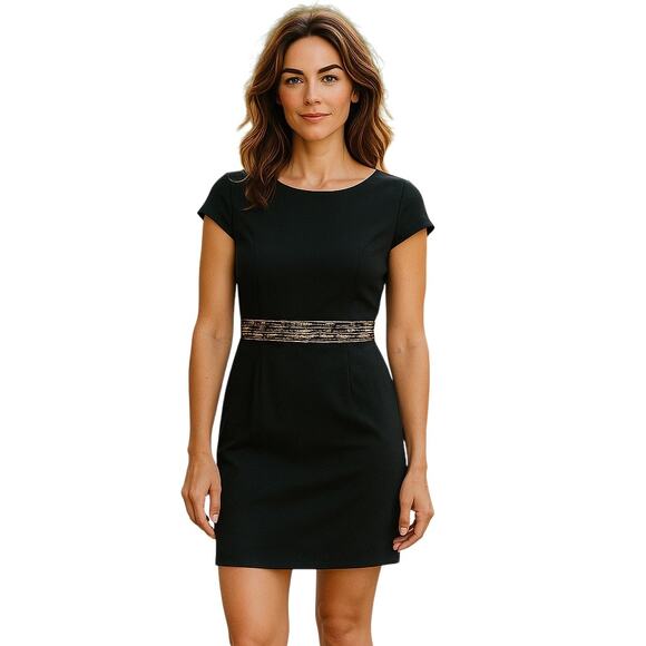 Alice & Olivia Black and Cream Sheath Bodycon Dress Cap Sleeves size 2 - Picture 1 of 6